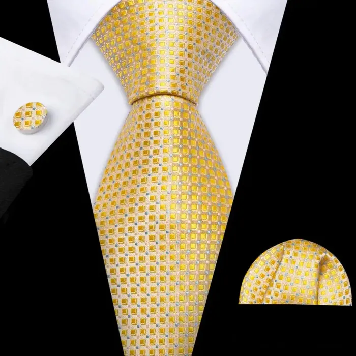 Divine Inspiration Styles BWG VIP Design Collection Mens Fashion Classic Golden Yellow Jacquard 100 Premium High Quality Silk Ties Rings