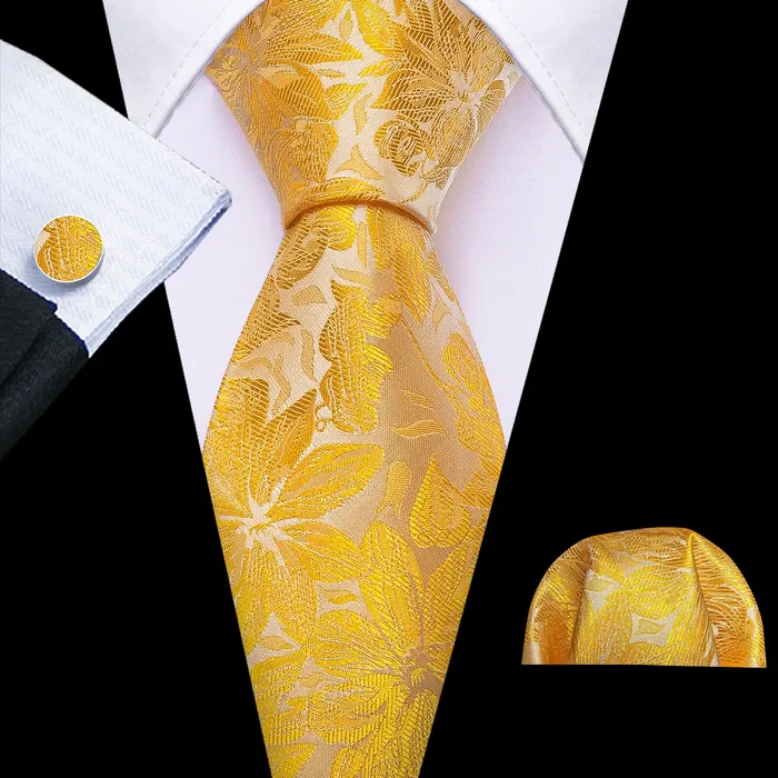 Divine Inspiration Styles BWG VIP Design Collection Mens Fashion Classic Golden Yellow Jacquard 100 Premium High Quality Silk Ties Rings
