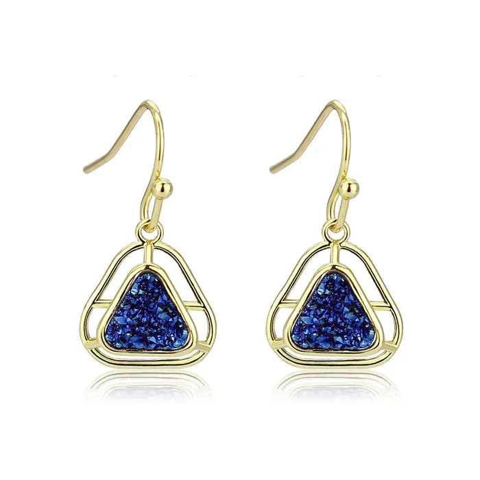 Earrings Alamode 3W1726E Flash GoldEcoating Brass Earring with Druzy in Capri Blue