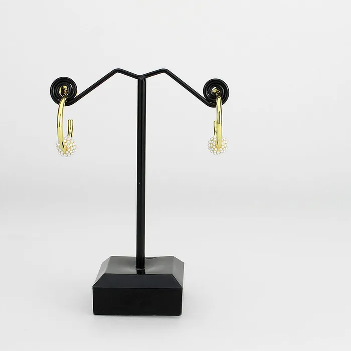 Earrings Alamode 3W1774 Flash Gold Brass Earring with Synthetic in White
