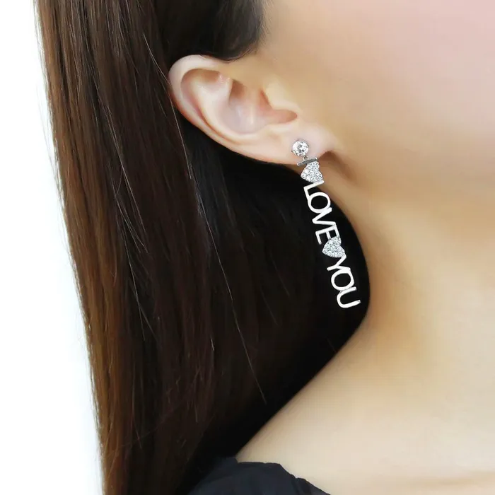 Earrings Alamode TK3665 High polished no plating Stainless Steel Earrings with AAA Grade CZ in Clear