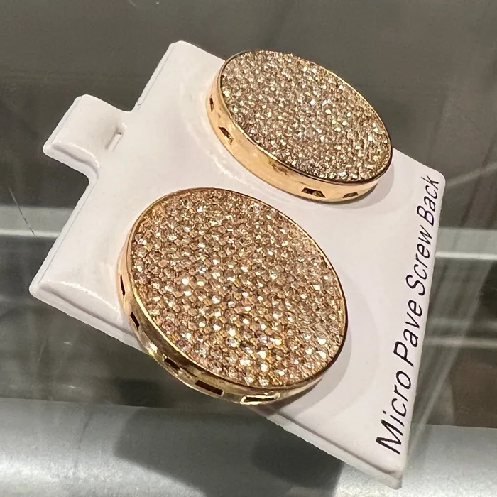 Earrings Bling Cartel 14K Gold Plated Big 22MM Round Earrings Iced Micro Pave Flooded Out Earrings Bling Cartel 14K Gold Plated Big 22MM Round Earrings Iced Micro Pave Flooded Out