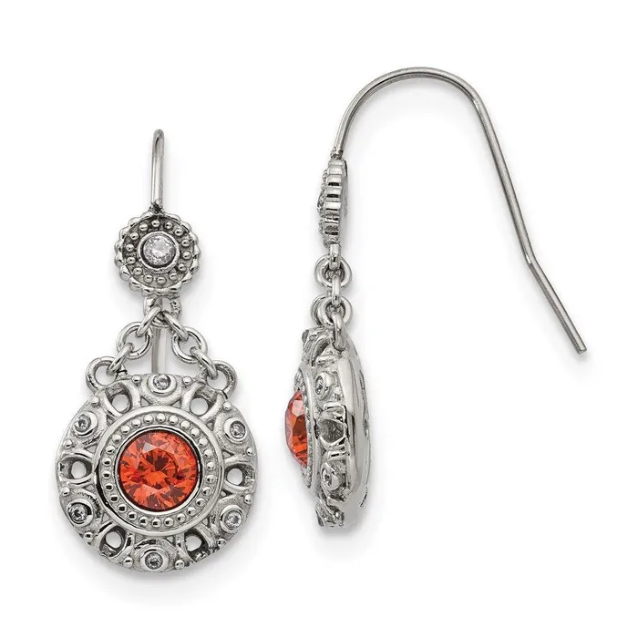 Earrings Chisel Stainless Steel Polished Red and Clear CZ Circle Earrings