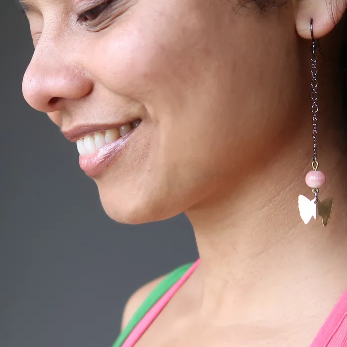 Earrings Rhodochrosite Earrings Butterfly Love Gemstones Satin Crystals