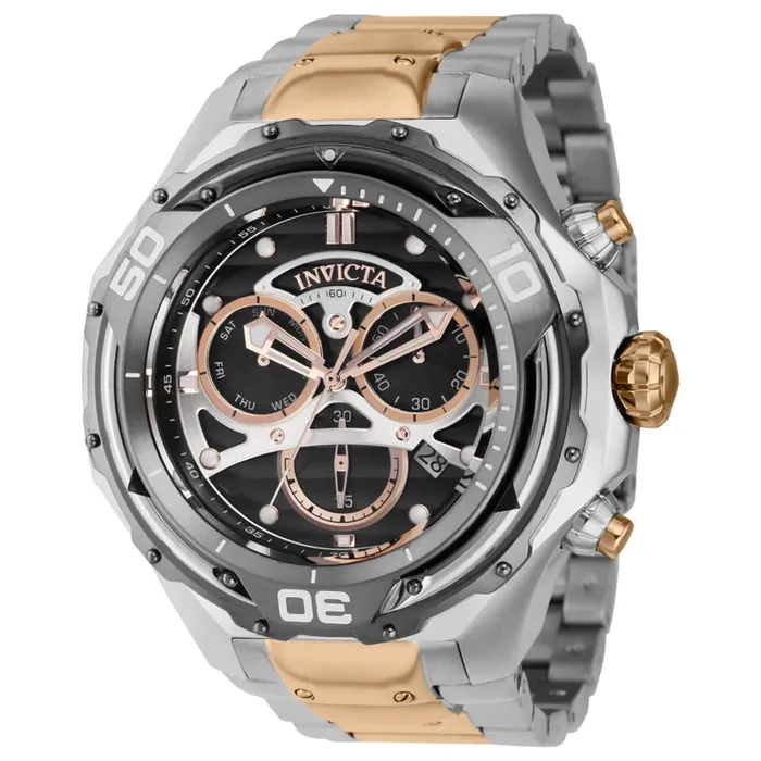 Invicta Bracelets Invicta Mens Watch Mammoth DayDate Black Dial Rose Gold Silver Bracelet 38088