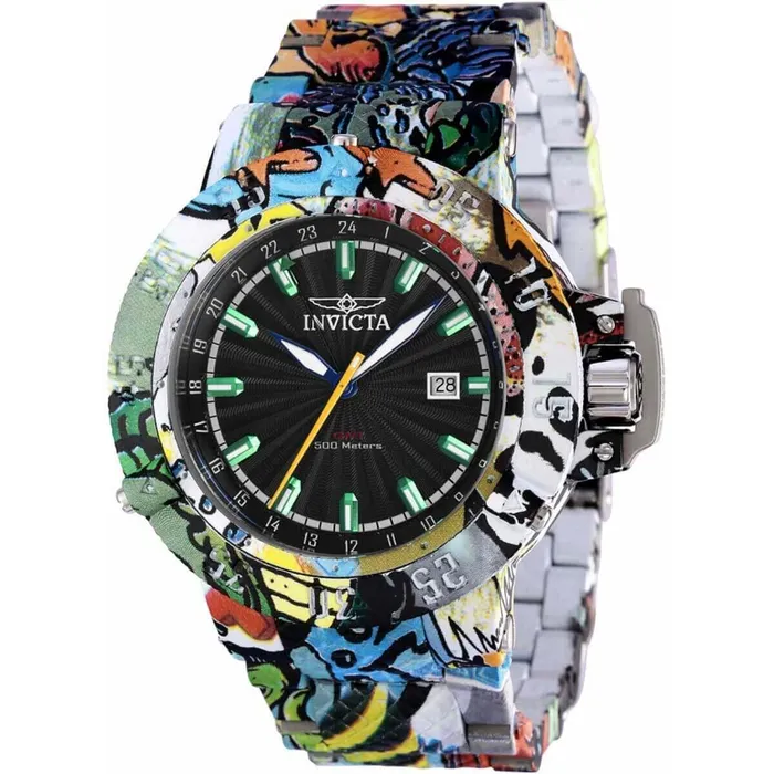 Invicta Invicta Mens Swiss Quartz Watch Subaqua GMT Aqua Plated Steel Bracelet 36747 Bracelets