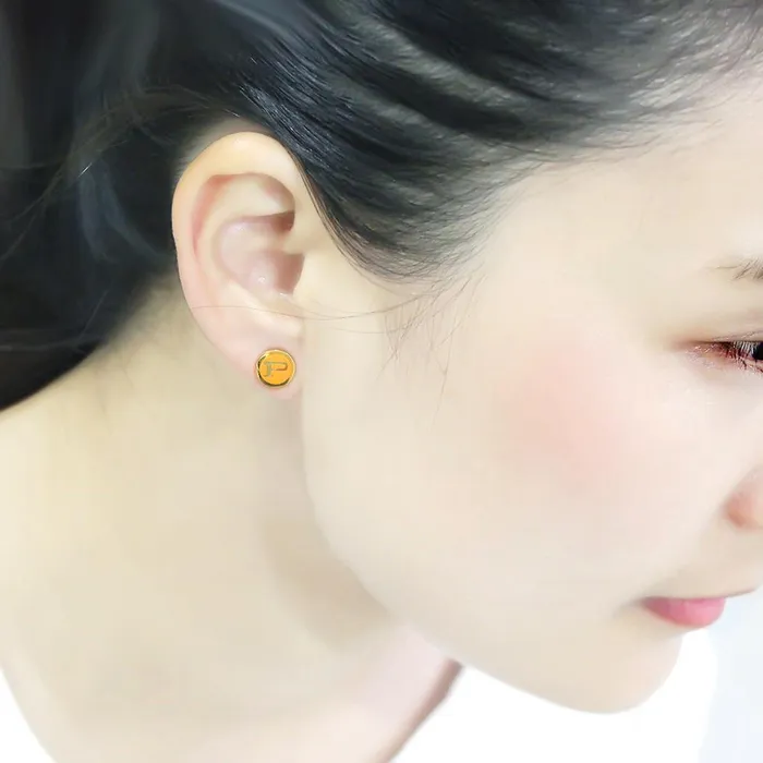 LO4676 Gold Brass Earrings with Epoxy in Orange Alamode Earrings