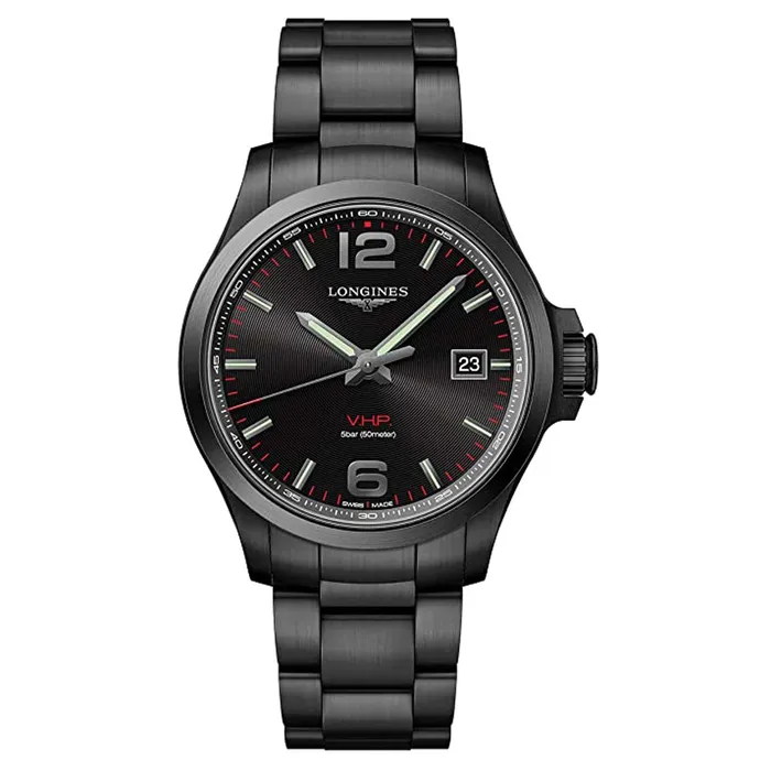 Longines Mens Watch Conquest VHP Date Display Black Steel Bracelet L37262566 Longines Bracelets