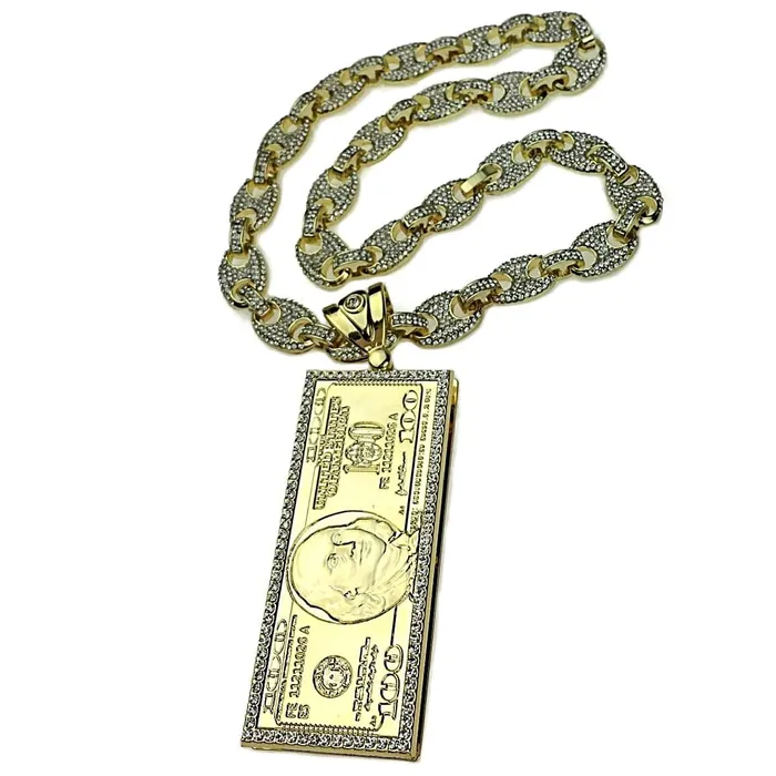 Necklaces 100 Dollar Bill Pendant Gold Finish 18 Mariner Chain Necklace Bling Cartel Admin