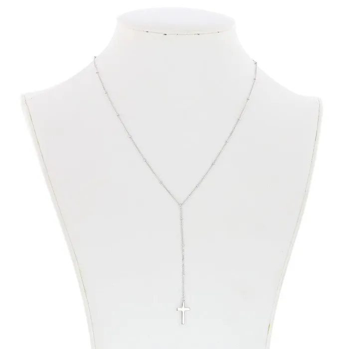 Necklaces Classic Sterling Silver Beaded Chain with Hanging Cross Necklace