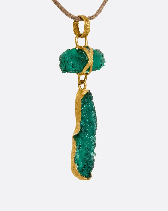 Necklaces LOU ZELDIS Emerald Double Drop Pendant Necklace