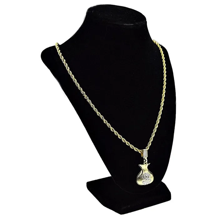 Necklaces Sand Blast Money Bag Gold Finish Rope Chain Necklace 24 Bling Cartel Admin