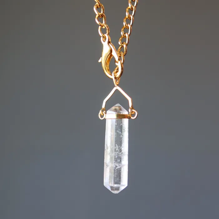 Necklaces Satin Crystals Clear Quartz Necklace Convertible Point Pendulum