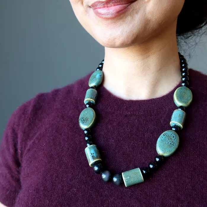 Necklaces Satin Crystals Rainbow Obsidian Necklace Ceramic Blue Designer Gem