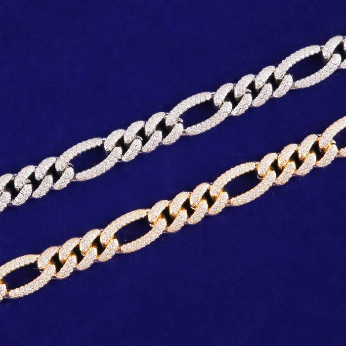 PreStyled Sets VVS Jewelry Iced Out 18K Gold Figaro Diamond Cuban Chain