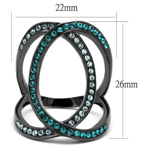 Rings Alamode TK2557 IP Light Black IP Gun Stainless Steel Ring with Top Grade Crystal in Multi Color