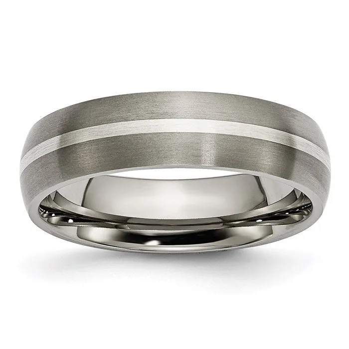 Rings Chisel Titanium Sterling Silver Inlay 6mm Brushed Band TB139