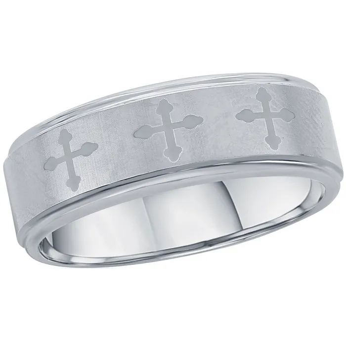 Rings Classic Mens Ring Brushed and Polished Cross Tungsten Size 9 SW21229