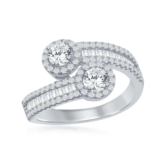 Rings Classic Sterling Silver Overlapping Half Baguette CZ Band Ring W1863