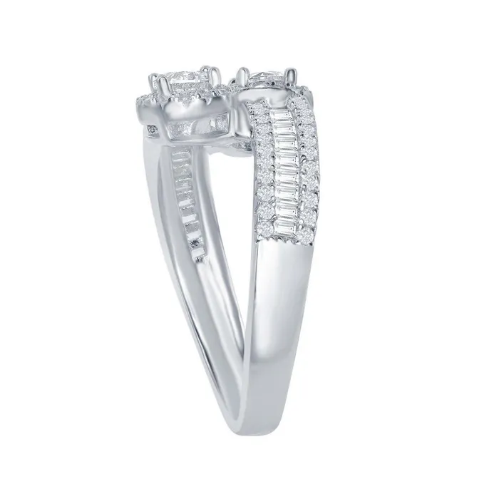 Rings Classic Sterling Silver Overlapping Half Baguette CZ Band Ring W1863