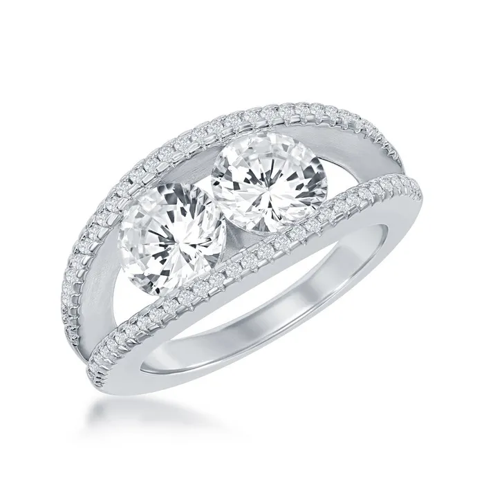 Rings Classic Sterling Silver Us2gether TwoStone Double Band Ring W1696