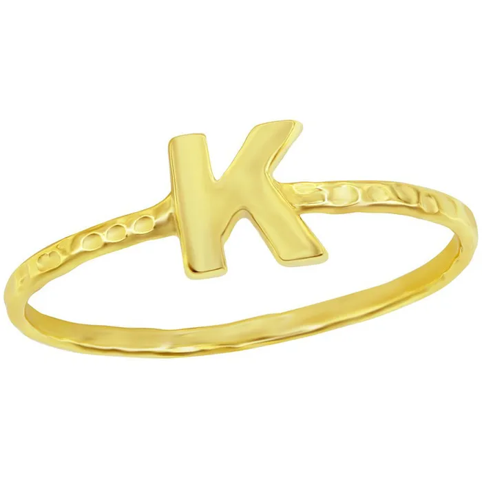 Rings Classic Unisex Gold Tone K Initial Hammered Ring W2826 Classic