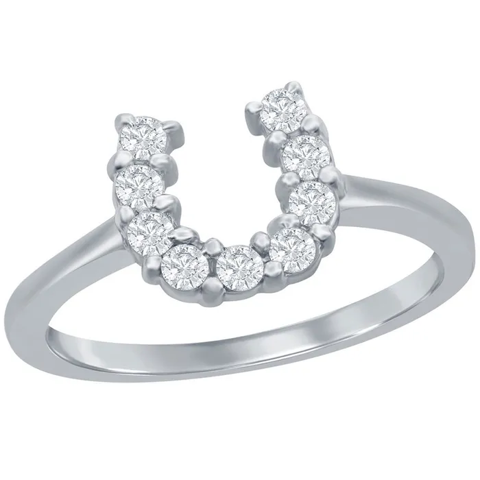 Rings Classic Womens Silver Clear CZ Horseshoe Ring W7623 Classic