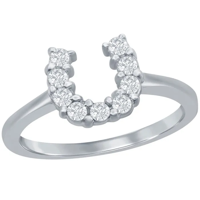 Rings Classic Womens Silver Clear CZ Horseshoe Ring W7623 Classic