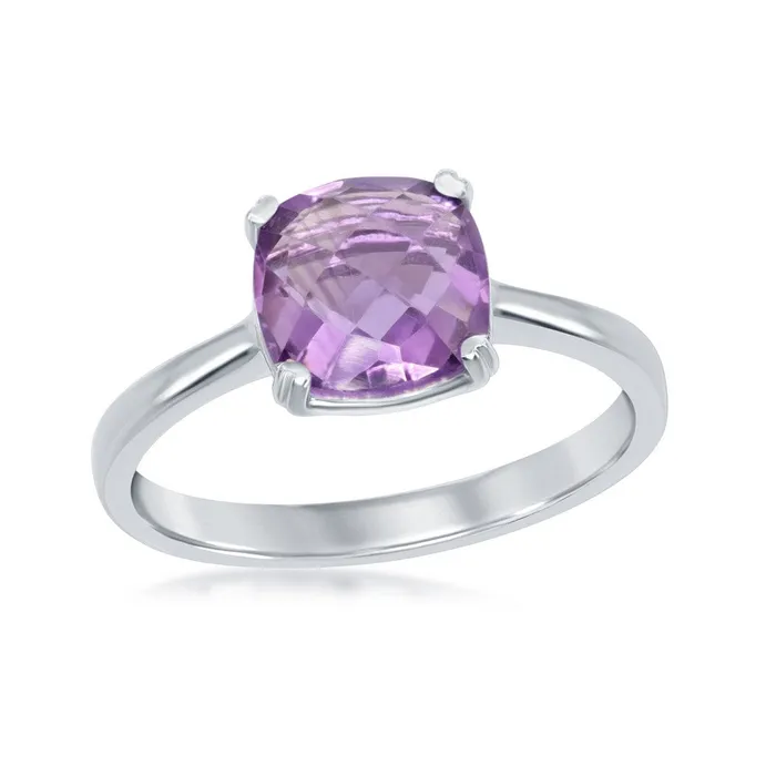Rings Classic Womens Silver Cushioncut Amethyst Ring W1483 Classic