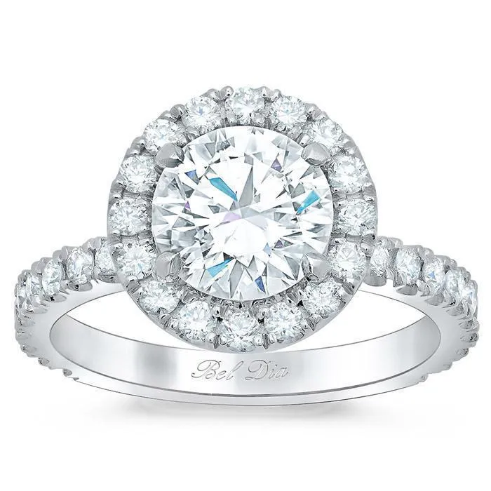 Rings deBebians Round Halo Engagement Ring with Diamond Encrusted Basket