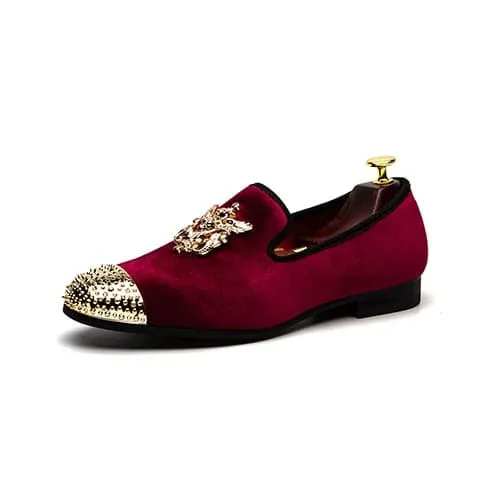 Rings Divine Inspiration Styles MEIJIANA Mens Genuine Velvet Leather Burgundy Red Loafers With Medallion Ring Designer Shoes