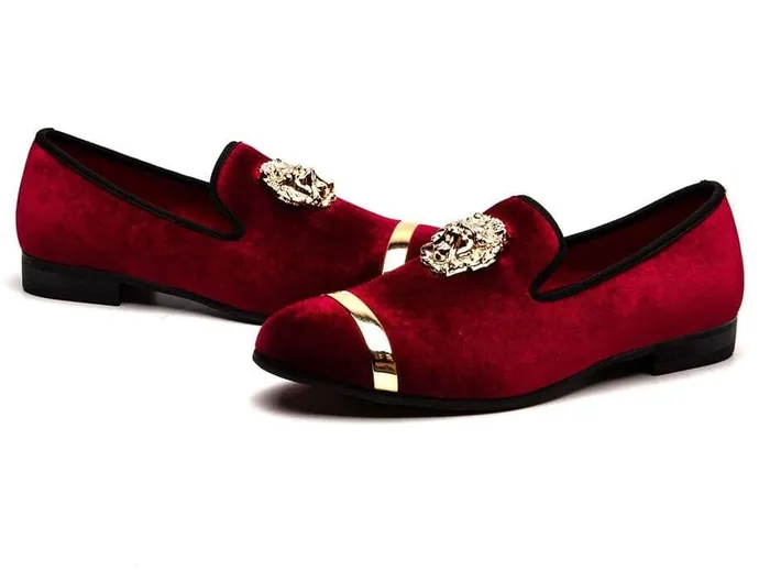 Rings Divine Inspiration Styles MEIJIANA Mens Genuine Velvet Leather Burgundy Red Loafers With Medallion Ring Designer Shoes