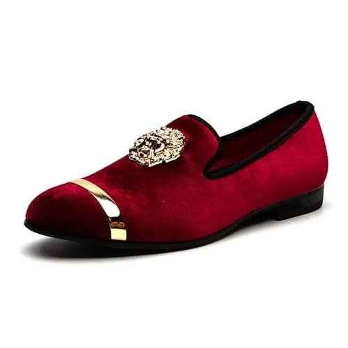 Rings Divine Inspiration Styles MEIJIANA Mens Genuine Velvet Leather Burgundy Red Loafers With Medallion Ring Designer Shoes