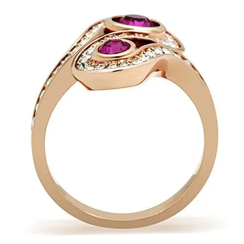 Rings GL153 IP Rose GoldIon Plating Brass Ring with Top Grade Crystal in Fuchsia Alamode