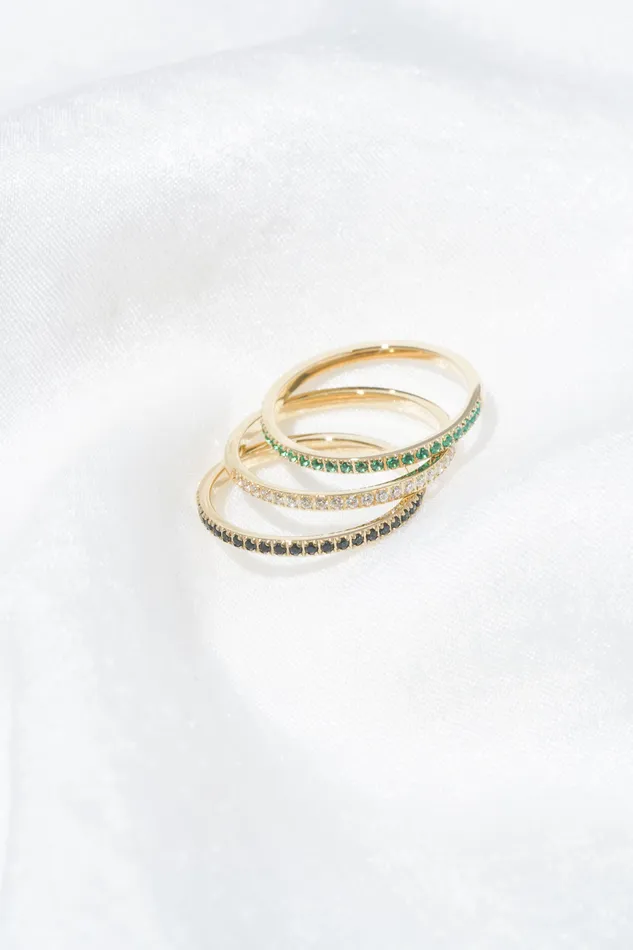 Rings READYMADE Black Diamante Micro Satellite Ring