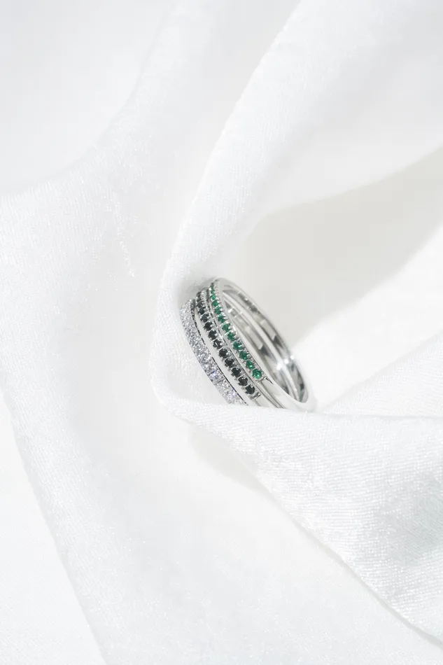 Rings READYMADE Black Diamante Micro Satellite Ring