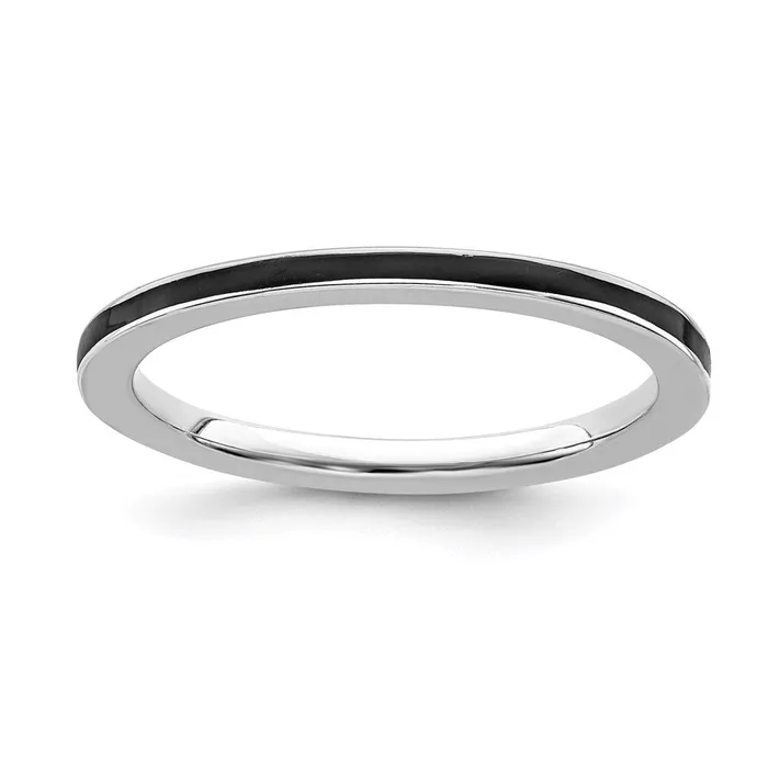 Rings Stackable Expressions Sterling Silver Stackable Expressions Black Enameled 15mm Ring QSK140