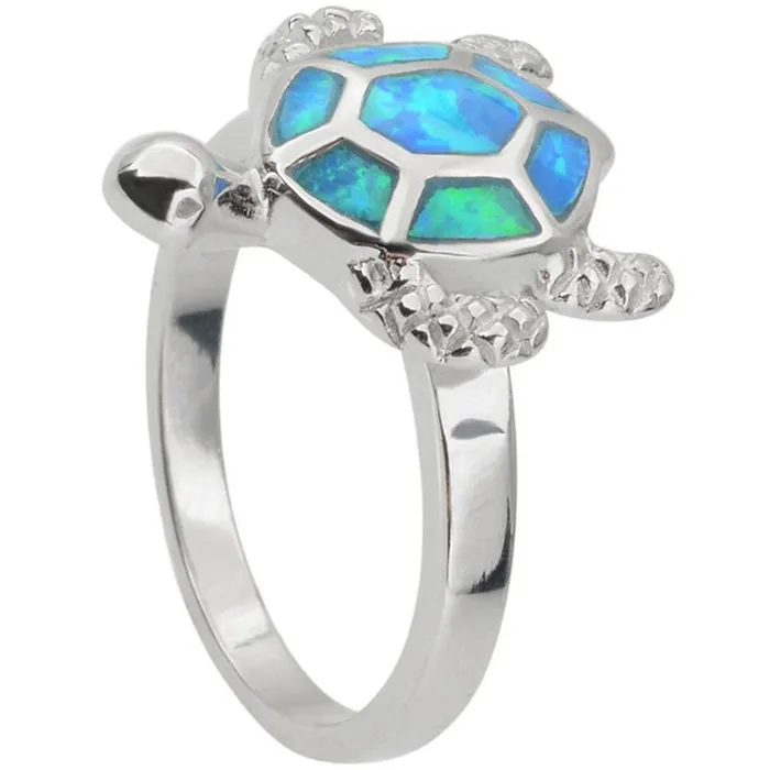 Rings Sterling Silver Blue Inlay Opal Turtle Ring Classic