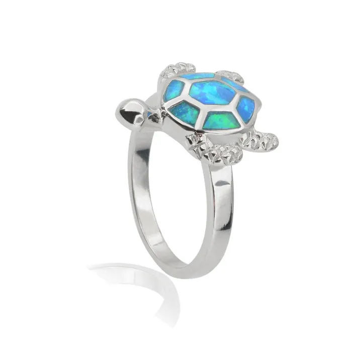 Rings Sterling Silver Blue Inlay Opal Turtle Ring Classic