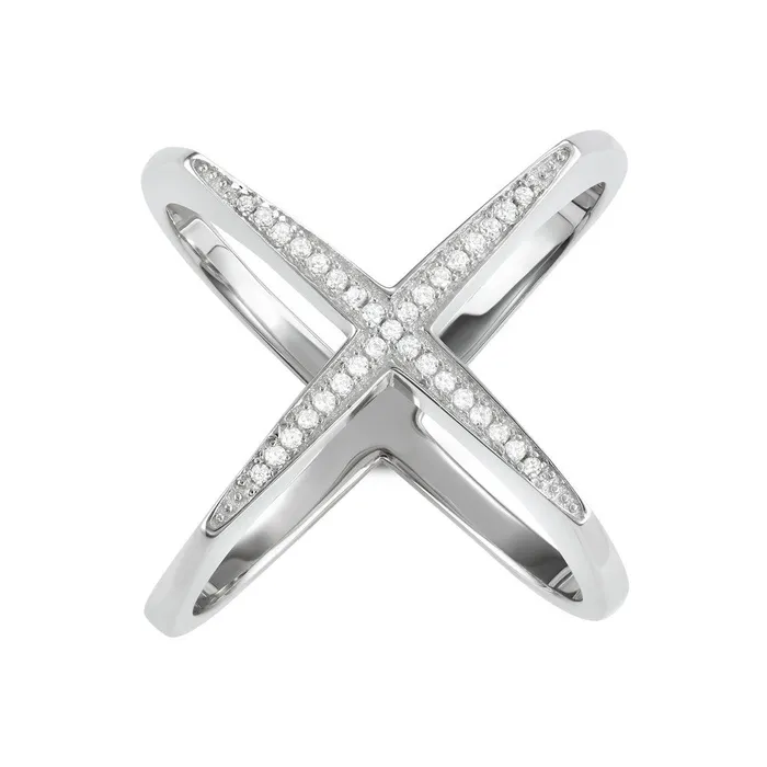 Rings Sterling Silver CZ Wide Boxy X Ring W1630 Classic
