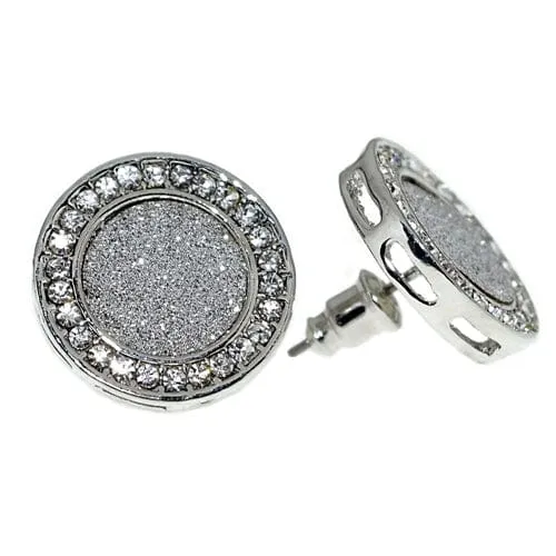 Round Circle Glitter Silver Tone Earrings 18MM Bling Cartel Admin Earrings