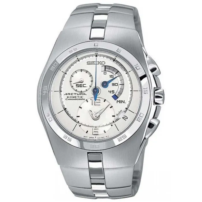 Seiko Bracelets Seiko SNL001 Mens Arctura Silver Dial Steel Bracelet Chronograph Kinetic Watch