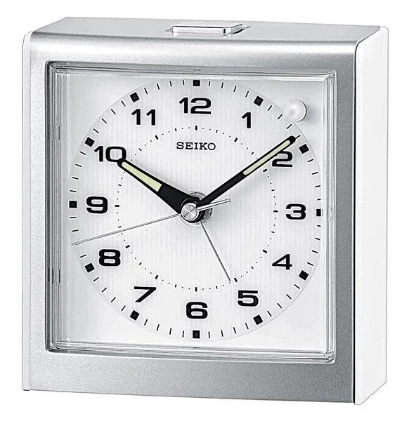Seiko QHE040WLH Silver Tone Metallic Beside Alarm Clock Seiko Rings