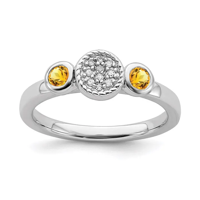 Stackable Expressions Rings Sterling Silver Stackable Expressions Dbl Round Citrine Dia Ring QSK530