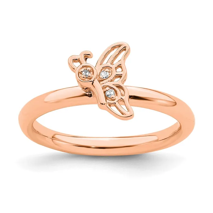 Stackable Expressions Rings Sterling Silver Stackable Expressions Pinkplated Butterfly wDiamond Ring QSK1629
