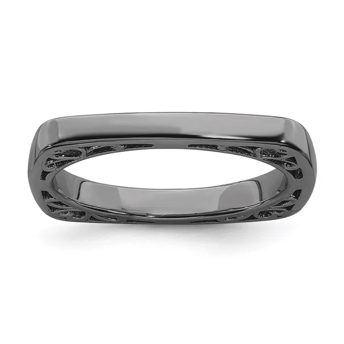 Stackable Expressions Rings Sterling Silver Stackable Expressions Polished Blackplated Square Ring QSK778