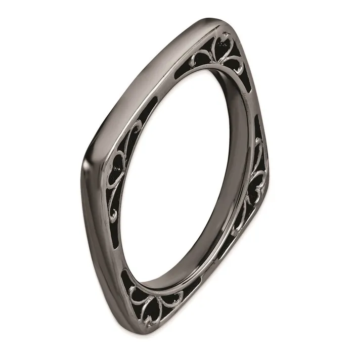 Stackable Expressions Rings Sterling Silver Stackable Expressions Polished Blackplated Square Ring QSK778