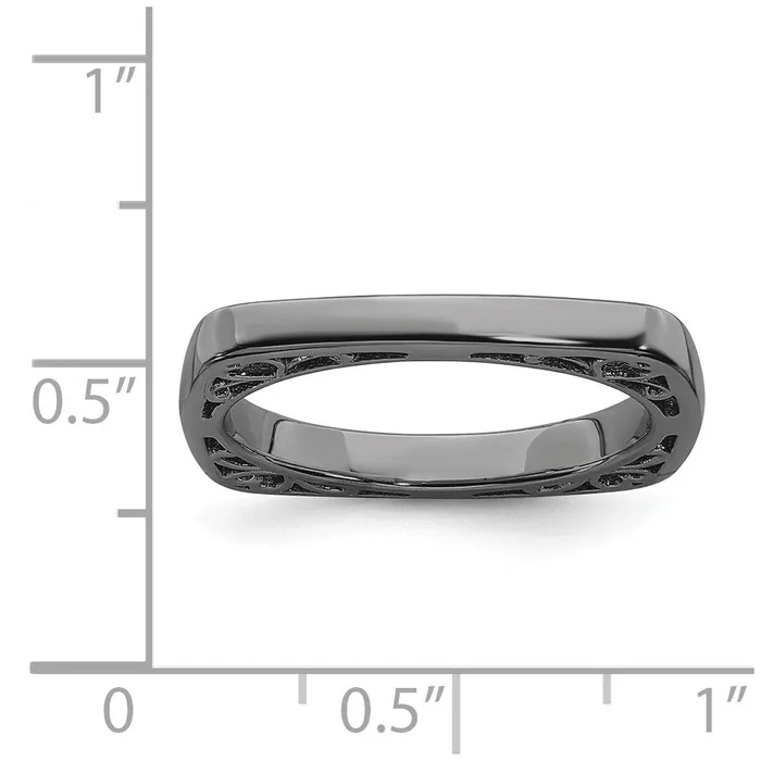 Stackable Expressions Rings Sterling Silver Stackable Expressions Polished Blackplated Square Ring QSK778