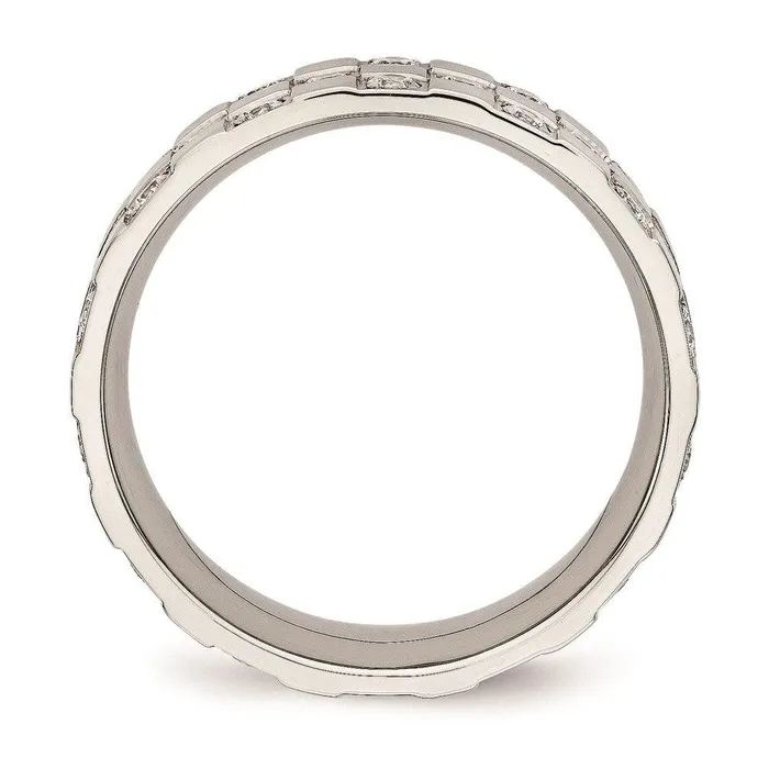 Stainless Steel Polished Checkered Board CZ Ring Chisel Rings