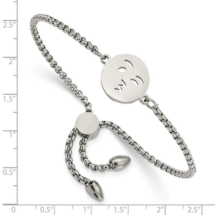 Stainless Steel Polished Kissy Face Emoji Adjustable Bracelet Chisel Bracelets Stainless Steel Polished Kissy Face Emoji Adjustable Bracelet Chisel Bracelets